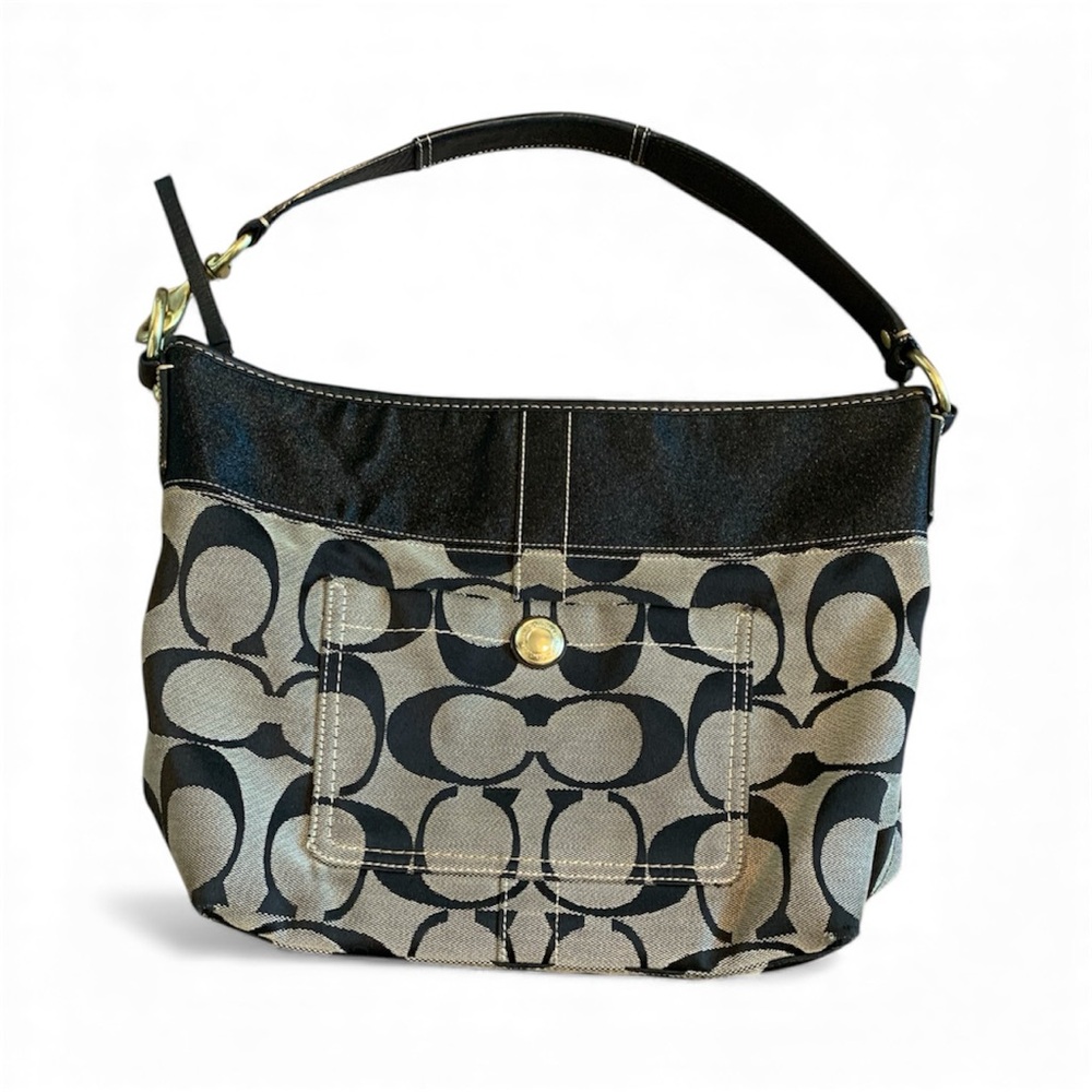 Coach Signature Ergo Hobo Shoulder Bag Brown & Black Canvas No LO771-11689